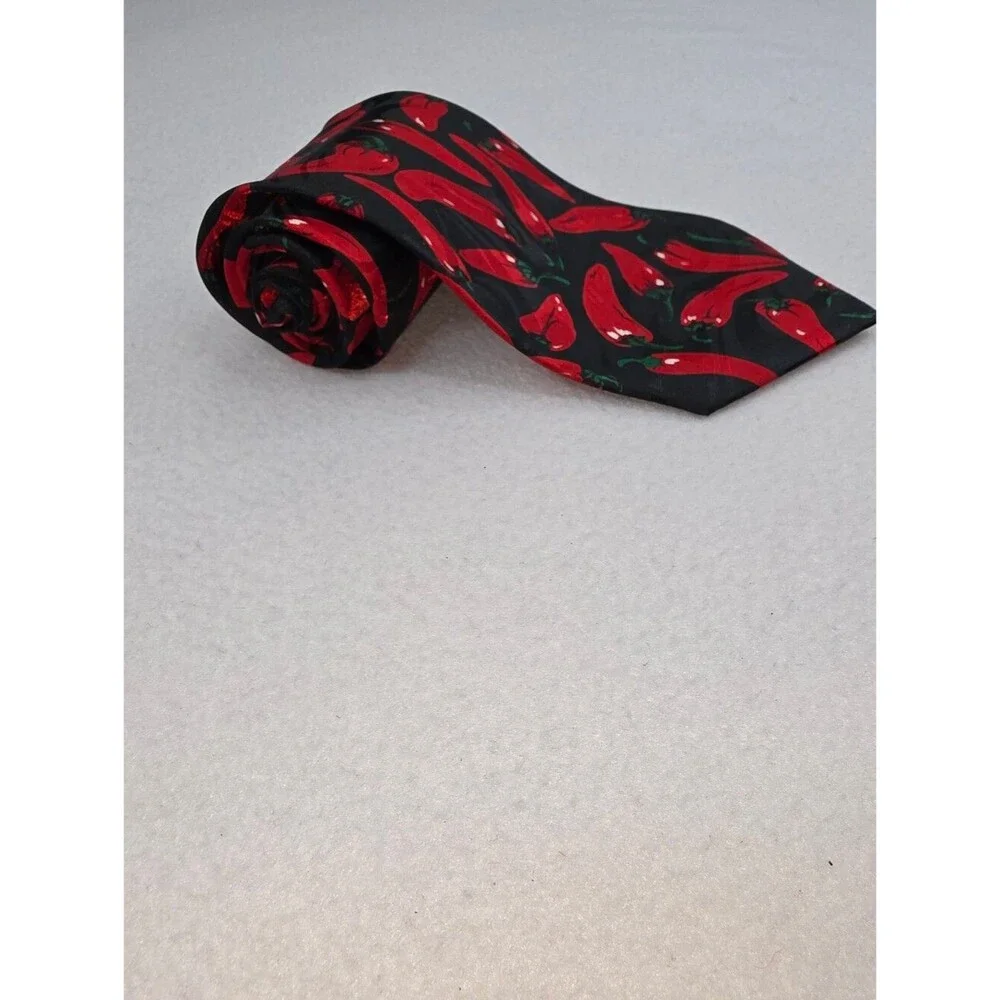 Steven Harris Men's Black Tie with Red Chili Pepper Print Poly 3985